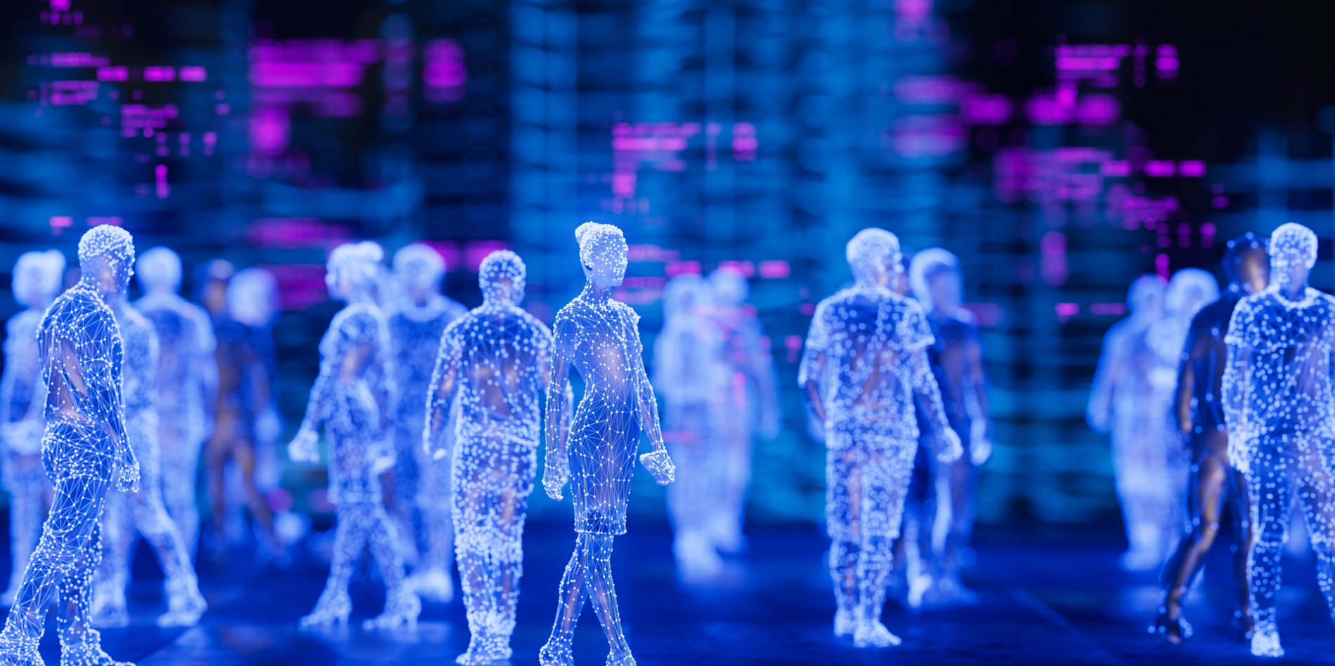 Stock image of people rendered as plots and graphs