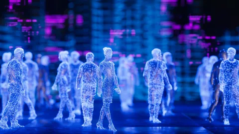 Stock image of people rendered as plots and graphs