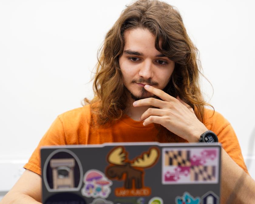 A color photo of a person working on their laptop.