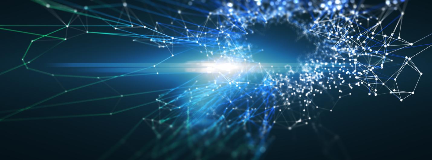 white lines and dot connecting into different networks with a bright white light in the center